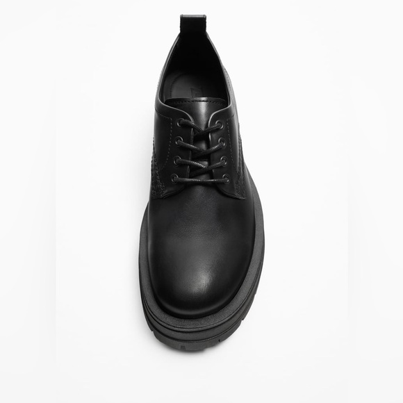 NWT. Zara Black Leather Chunky Lace-Up Derby Shoes. Size 9. - Picture 3 of 8